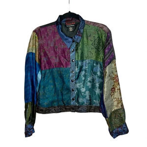 Vintage Silk by Sacred Threads Cropped Patchwork Lightweight Jacket Shacket